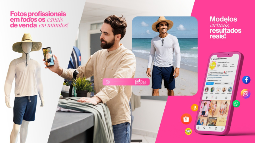 Com o FotoModel, sua marca ganha presença e estilo usando modelos virtuais sofisticados e visualmente envolventes.